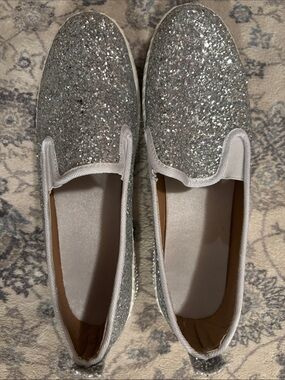 Glitter Slip-On Loafers - Silver